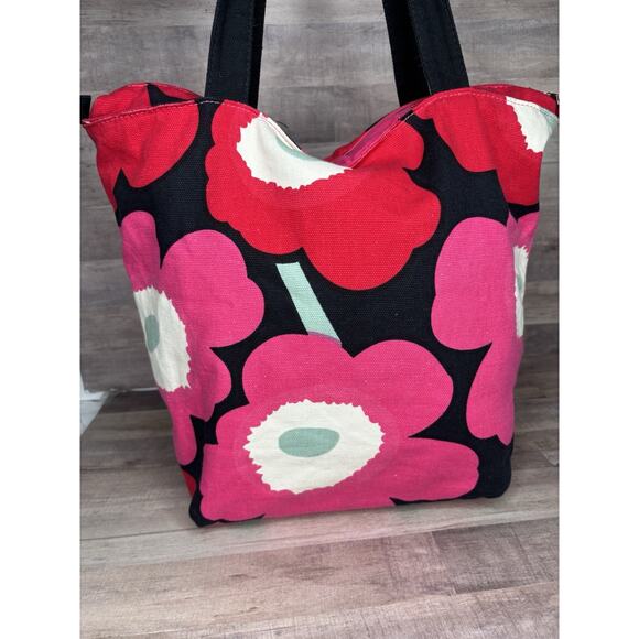 Marimekko red pink poppy floral canvas bag Breast Cancer Awareness Tote - Picture 4 of 12